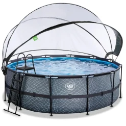 Exit - Piscina Stone gris diámetro 427 x 122 cm con filtro de arena y cúpula