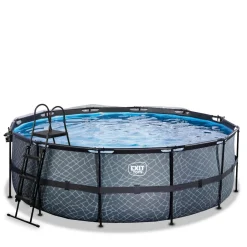 Exit - Piscina Stone gris diámetro 427 x 122 cm con filtro de arena y cúpula