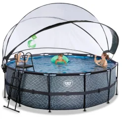 Exit - Piscina Stone gris diámetro 427 x 122 cm con filtro de arena y cúpula