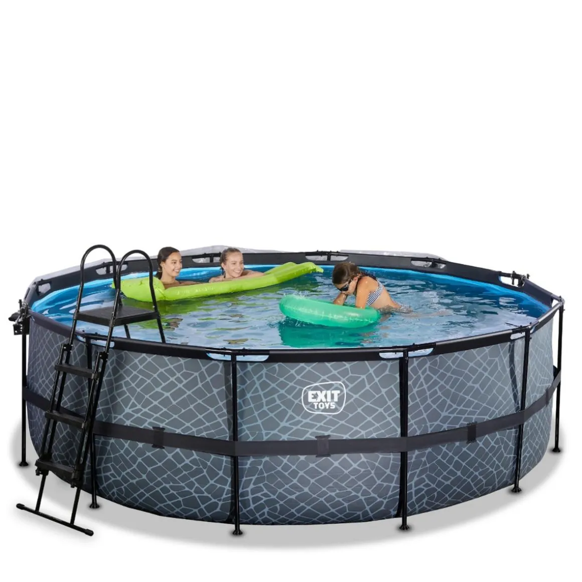 Exit - Piscina Stone gris diámetro 427 x 122 cm con filtro de arena y cúpula