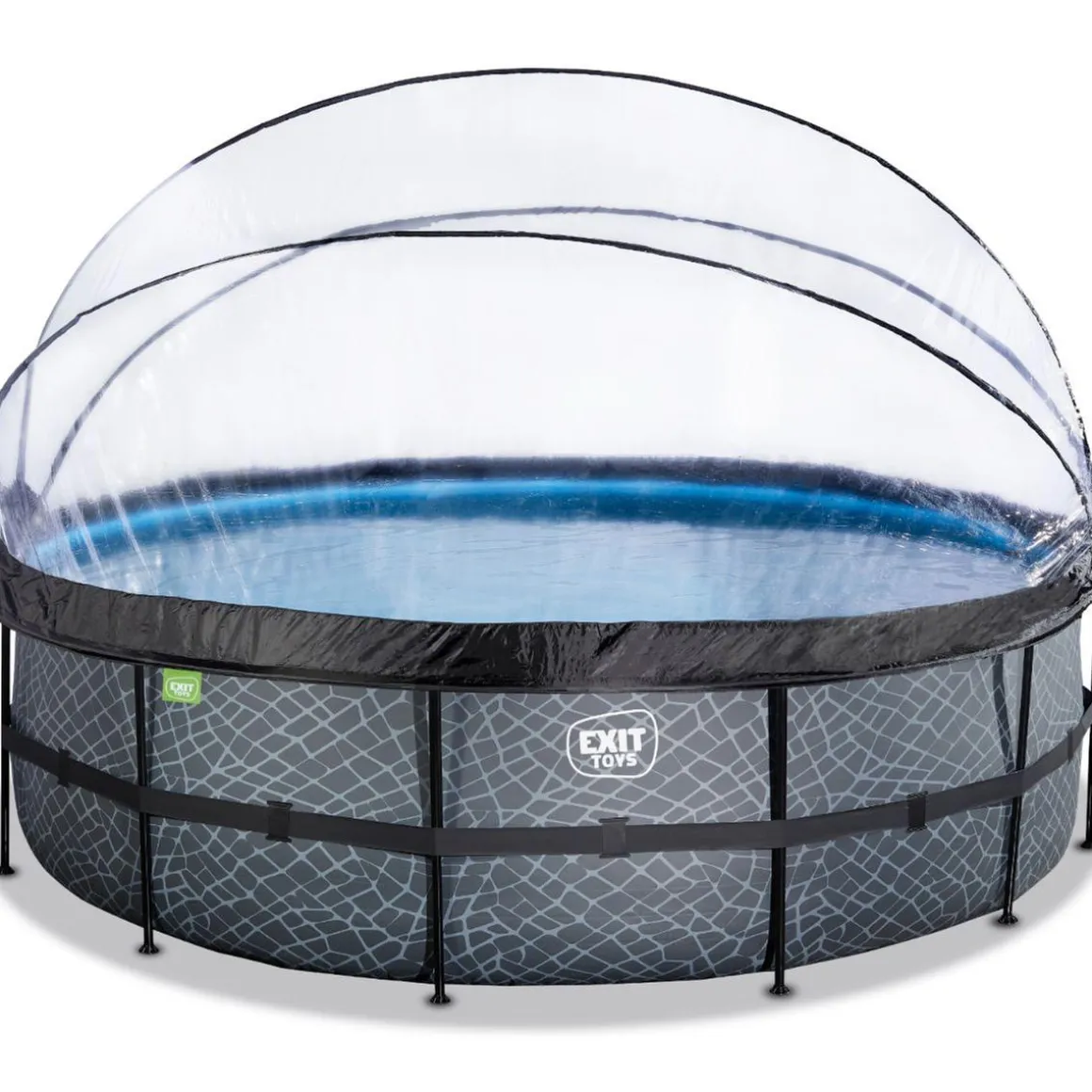 Exit - Piscina Stone gris diámetro 488 x 122 cm con filtro de arena y cúpula