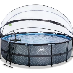 Exit - Piscina Stone gris diámetro 488 x 122 cm con filtro de arena y cúpula