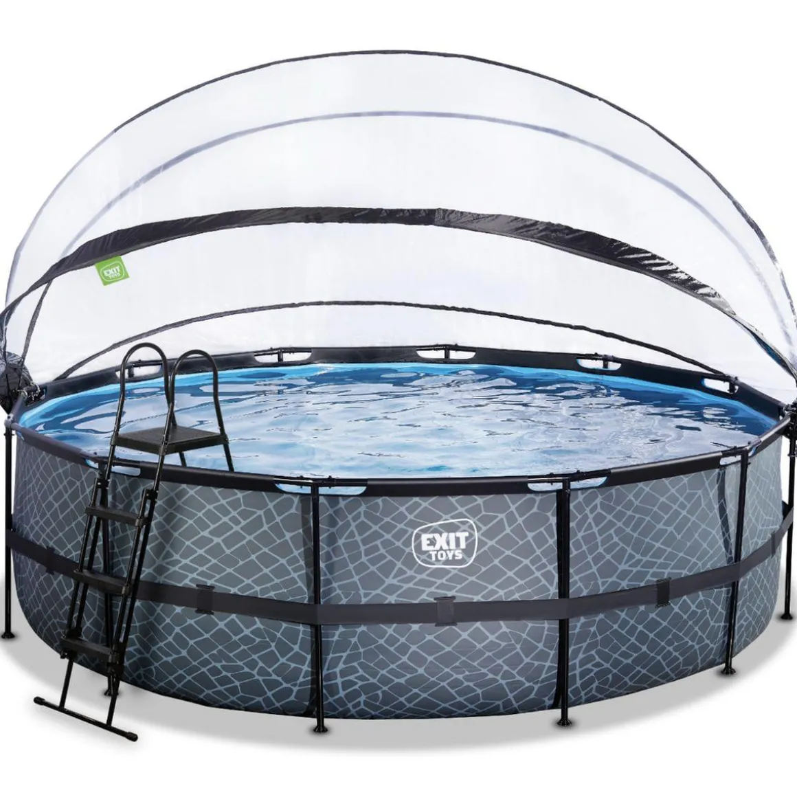 Exit - Piscina Stone gris diámetro 488 x 122 cm con filtro de arena y cúpula