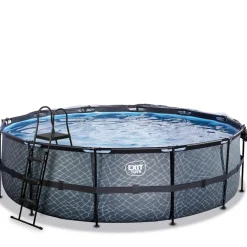 Exit - Piscina Stone gris diámetro 488 x 122 cm con filtro de arena y cúpula