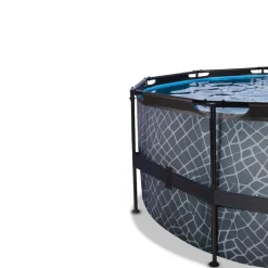 Exit - Piscina Stone gris diámetro 488 x 122 cm con filtro de arena y cúpula