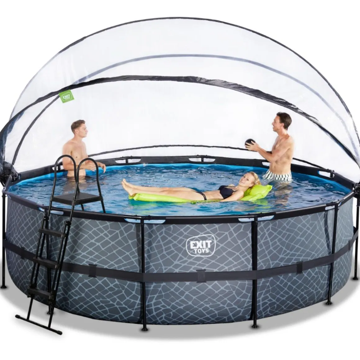 Exit - Piscina Stone gris diámetro 488 x 122 cm con filtro de arena y cúpula