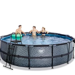 Exit - Piscina Stone gris diámetro 488 x 122 cm con filtro de arena y cúpula