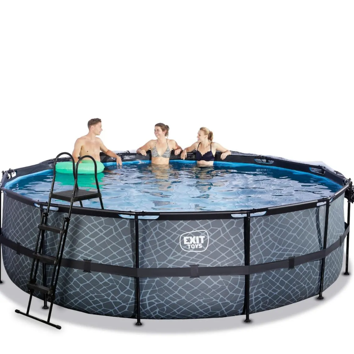 Exit - Piscina Stone gris diámetro 488 x 122 cm con filtro de arena y cúpula