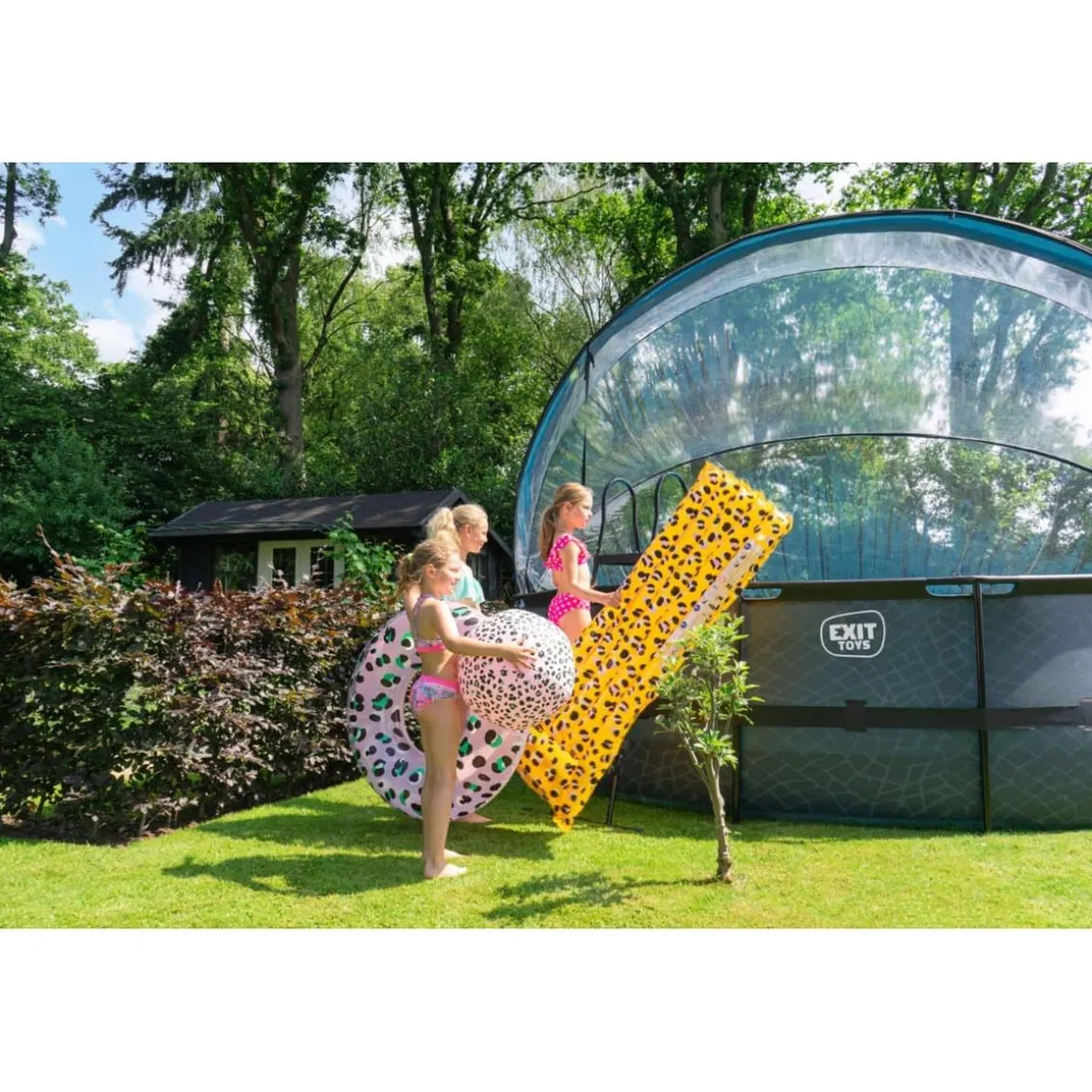 Exit - Piscina Stone gris diámetro 488 x 122 cm con filtro de arena y cúpula