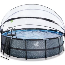 Exit - Piscina Stone gris diámetro 450 x 122 cm con filtro de arena y cúpula