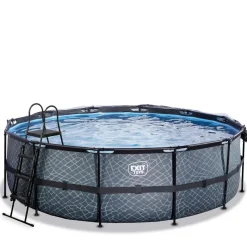 Exit - Piscina Stone gris diámetro 450 x 122 cm con filtro de arena y cúpula