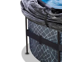Exit - Piscina Stone gris diámetro 450 x 122 cm con filtro de arena y cúpula
