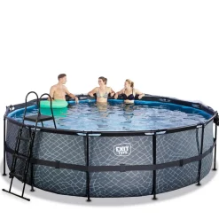 Exit - Piscina Stone gris diámetro 450 x 122 cm con filtro de arena y cúpula