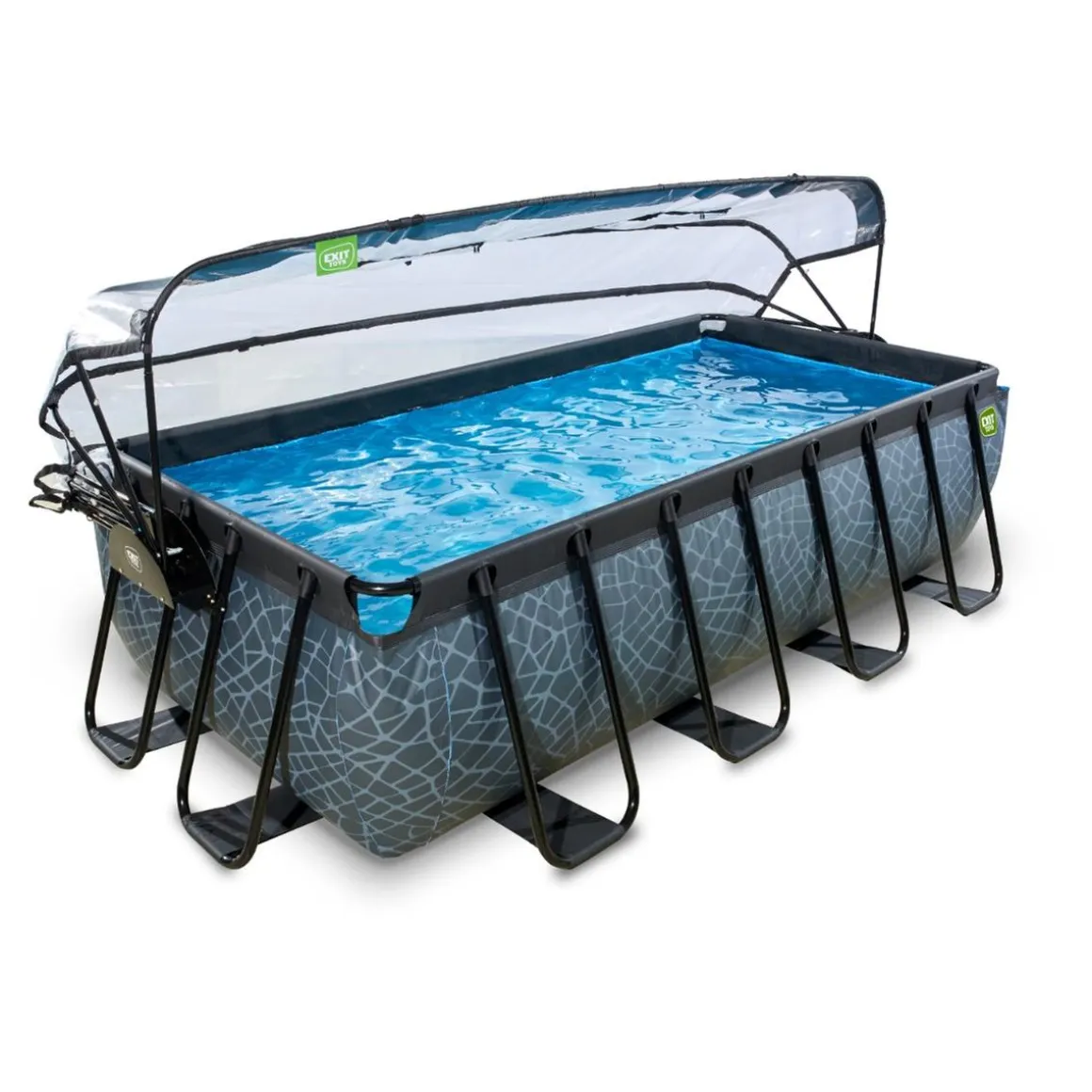 Exit - Piscina Stone gris 400 x 200 x 100 cm con filtro de arena y cúpula