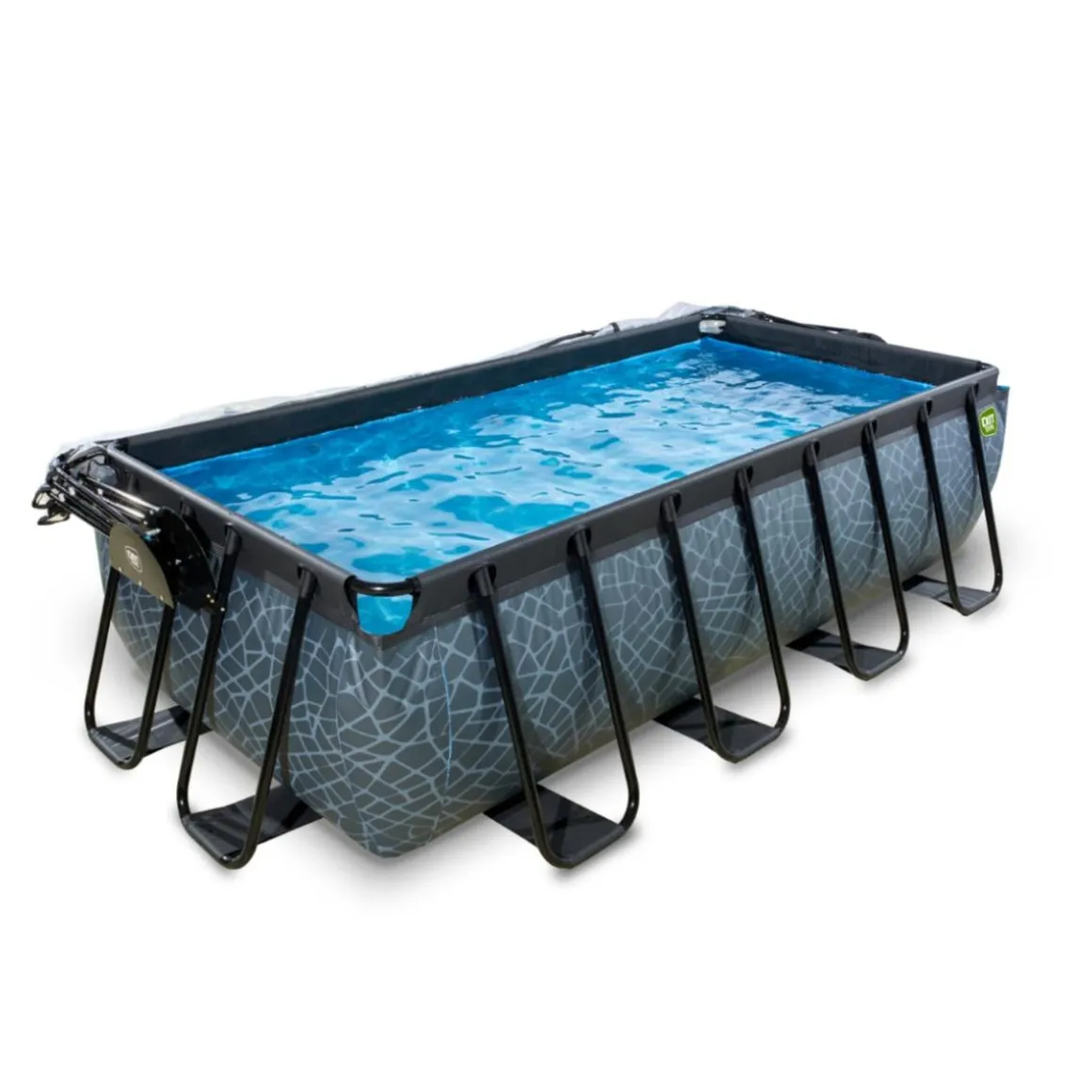 Exit - Piscina Stone gris 400 x 200 x 100 cm con filtro de arena y cúpula