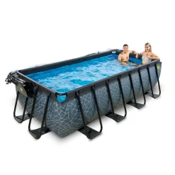 Exit - Piscina Stone gris 400 x 200 x 100 cm con filtro de arena y cúpula