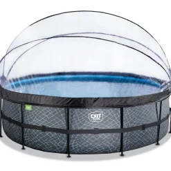 Exit - Piscina Stone gris diámetro 488 x 122 cm con filtro de arena, cúpula y bomba de calor