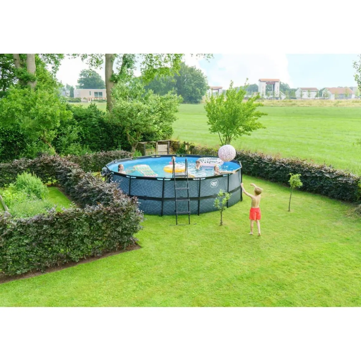 Exit - Piscina Stone gris diámetro 488 x 122 cm con filtro de cartucho