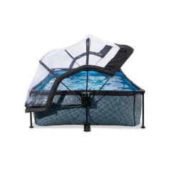 EXIT - Piscina Stone rectangular gris con cúpula y bomba de filtro 300 x 200 x 65 cm