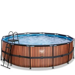 Exit - Piscina Wood efecto madera diámetro 450 x 122 cm con filtro de arena