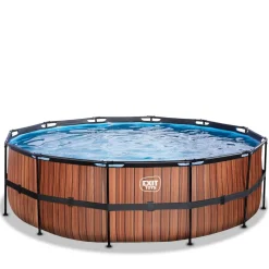 Exit - Piscina Wood efecto madera diámetro 450 x 122 cm con filtro de arena