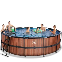 Exit - Piscina Wood efecto madera diámetro 450 x 122 cm con filtro de arena