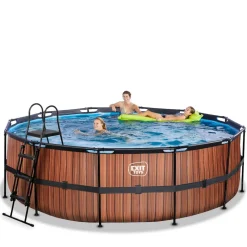 Exit - Piscina Wood efecto madera diámetro 450 x 122 cm con filtro de arena
