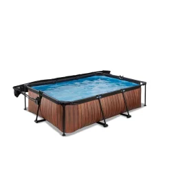 Exit - Piscina Wood efecto madera 220 x 150 x 65 cm con filtro y toldo negro
