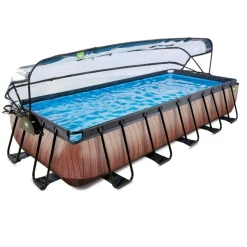 Exit - Piscina Wood efecto madera 540 x 250 x 100 cm con filtro de arena, cúpula y bomba de calor