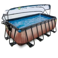 Exit - Piscina Wood efecto madera 400 x 200 x 122 cm con filtro de arena, cúpula y bomba de calor