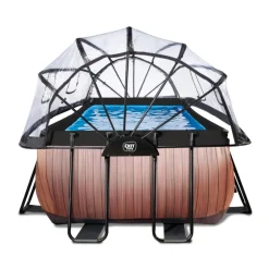 Exit - Piscina Wood efecto madera 400 x 200 x 122 cm con filtro de arena, cúpula y bomba de calor