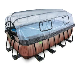 Exit - Piscina Wood efecto madera 400 x 200 x 122 cm con filtro de arena y cúpula