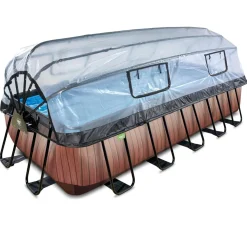 Exit - Piscina Wood efecto madera 540 x 250 x 122 cm con filtro de arena, cúpula y bomba de calor