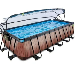 Exit - Piscina Wood efecto madera 540 x 250 x 122 cm con filtro de arena, cúpula y bomba de calor