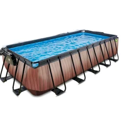 Exit - Piscina Wood efecto madera 540 x 250 x 122 cm con filtro de arena y cúpula