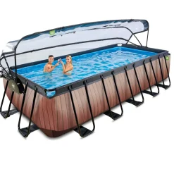 Exit - Piscina Wood efecto madera 540 x 250 x 122 cm con filtro de arena y cúpula