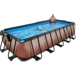 Exit - Piscina Wood efecto madera 540 x 250 x 122 cm con filtro de arena y cúpula
