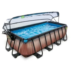 Exit - Piscina Wood efecto madera 400 x 200 x 100 cm con filtro de arena y cúpula