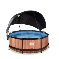 Exit - Piscina Wood efecto madera marrón diámetro 244 x 76 cm con filtro y toldo negro