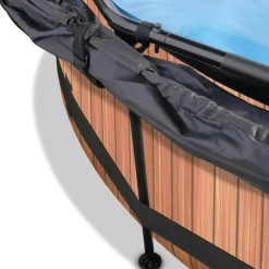 Exit - Piscina Wood efecto madera marrón diámetro 244 x 76 cm con filtro y toldo negro