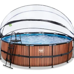 Exit - Piscina Wood efecto madera diámetro 488 x 122 cm con filtro de arena y cúpula
