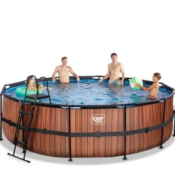 Exit - Piscina Wood efecto madera diámetro 488 x 122 cm con filtro de cartucho