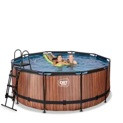 EXIT - Piscina Wood redonda 360 cm con cúpula y bomba de filtro