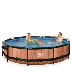 EXIT - Piscina Wood redonda 360 cm con cúpula y bomba de filtro