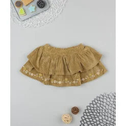 Falda niña en terciopelo marrón con bordados