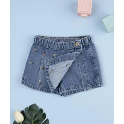 Falda pantalón denim niña flores