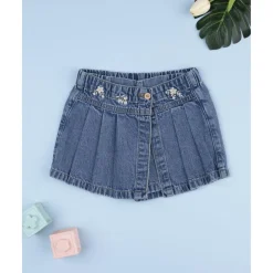 Falda-pantalón denim niña con flores