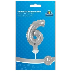 Globo aluminio plateado número 6