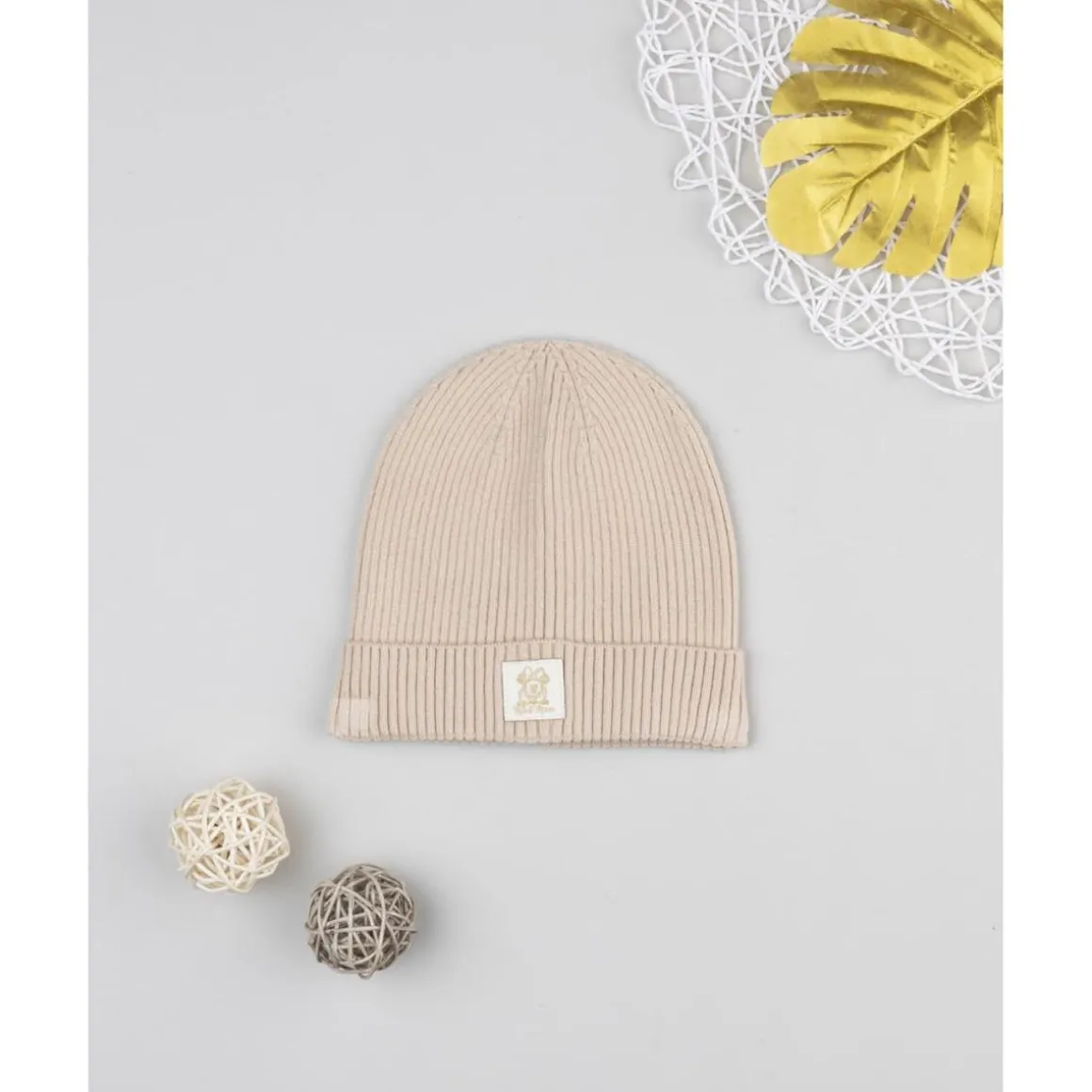 Gorro niña beige de canalé con Minnie