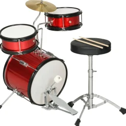 Homcom - Batería con taburete Rojo